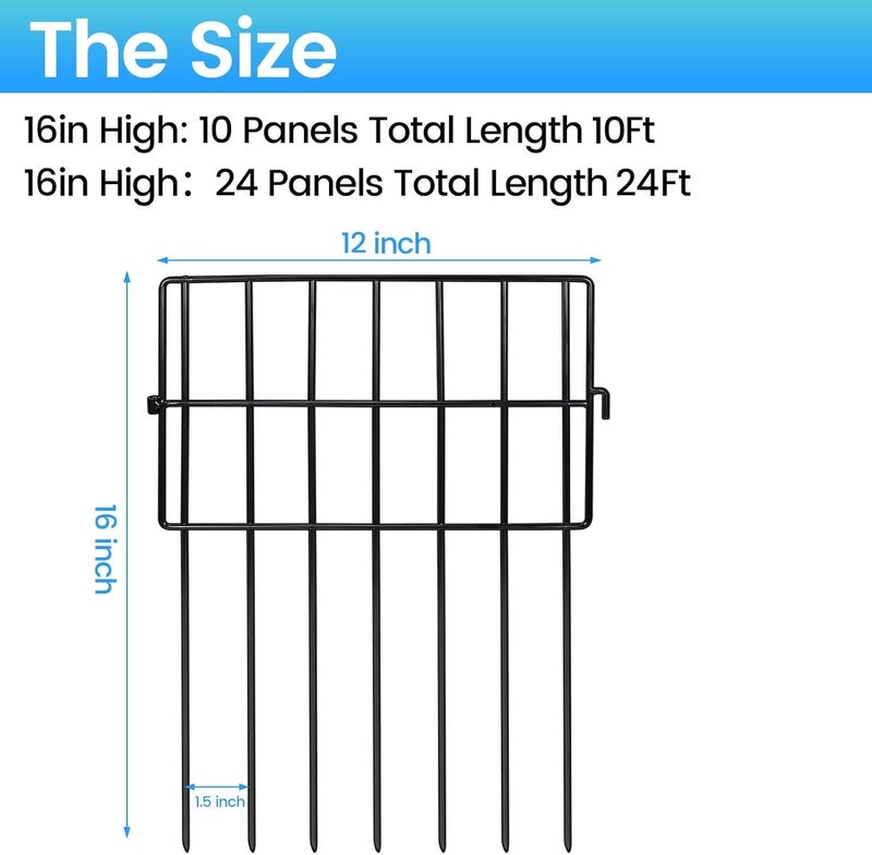Getlay 22 Pack Animal Barrier Fences, 1.5" Gap No Digging Garden Fence Panels, Metals Black Deterrent Fence for Dogs Rabbits, Decorative Fence for Outdoor Landscape Patio Total 22 ft(L)×16 in(H) - Image 2